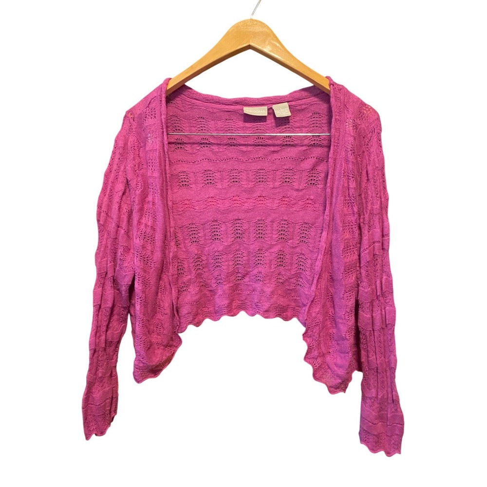 Tussah Silk Shrug Cardigan Pointelle L Magenta Pink Cropped Boho Fairy Romantic
